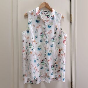 JJill Love Linen Sleeveless White Floral Print Tunic Top